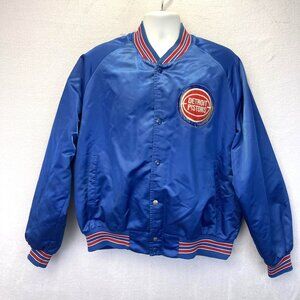 Vintage 90s Detroit Pistons‎ Satin Jacket Mens XL Blue NBA Basketball Chalk Line